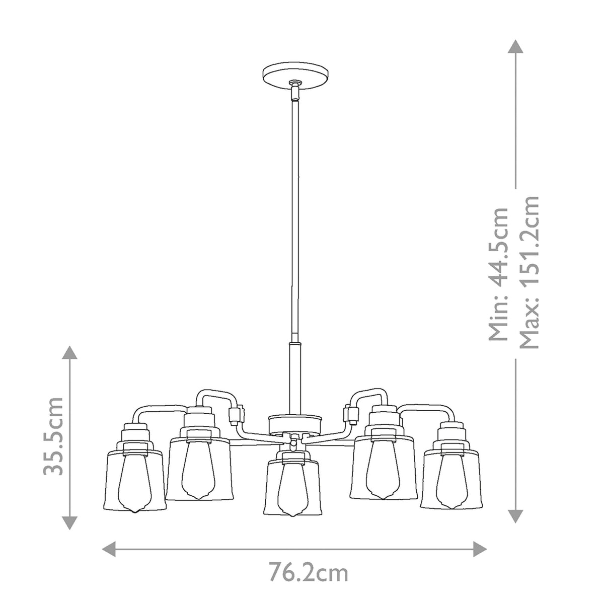 Aivian Five Arm Dual Mount Chandelier or Semi Flush Light in Weathered Brass