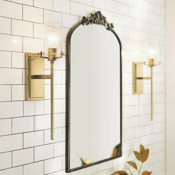 Alton IP44 Bathroom Wall Light in Brushed Brass with Clear Seeded Glass Diffuser