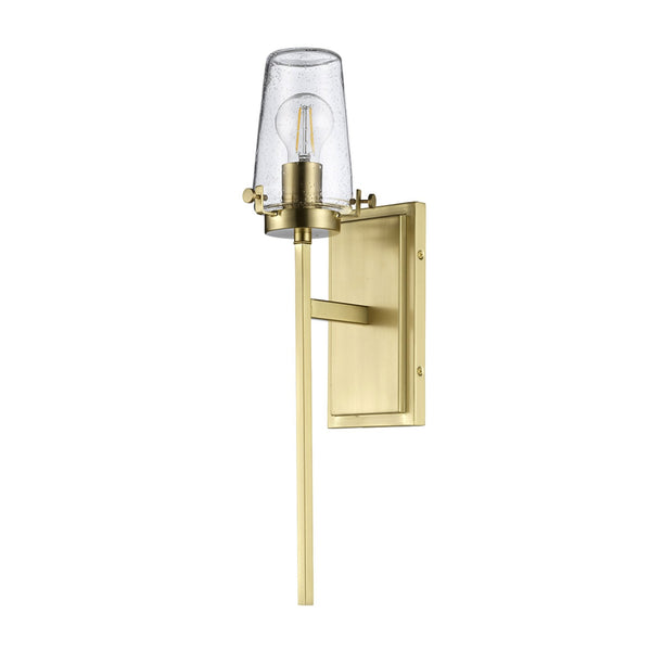 Alton IP44 Bathroom Wall Light in Brushed Brass with Clear Seeded Glass Diffuser