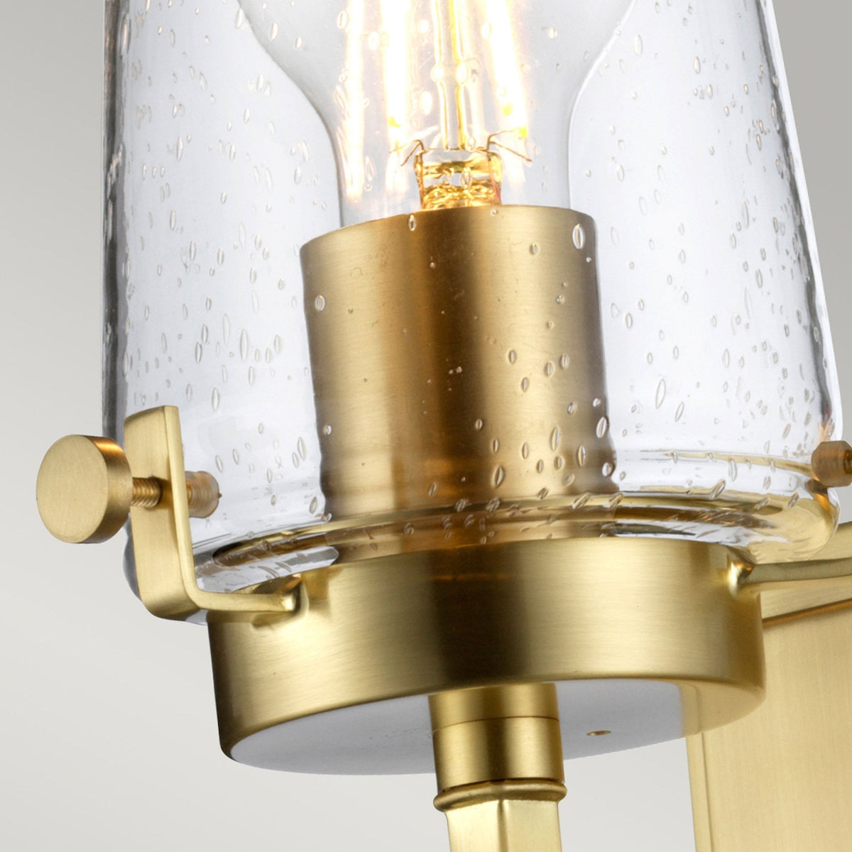 Alton IP44 Bathroom Wall Light in Brushed Brass with Clear Seeded Glass Diffuser