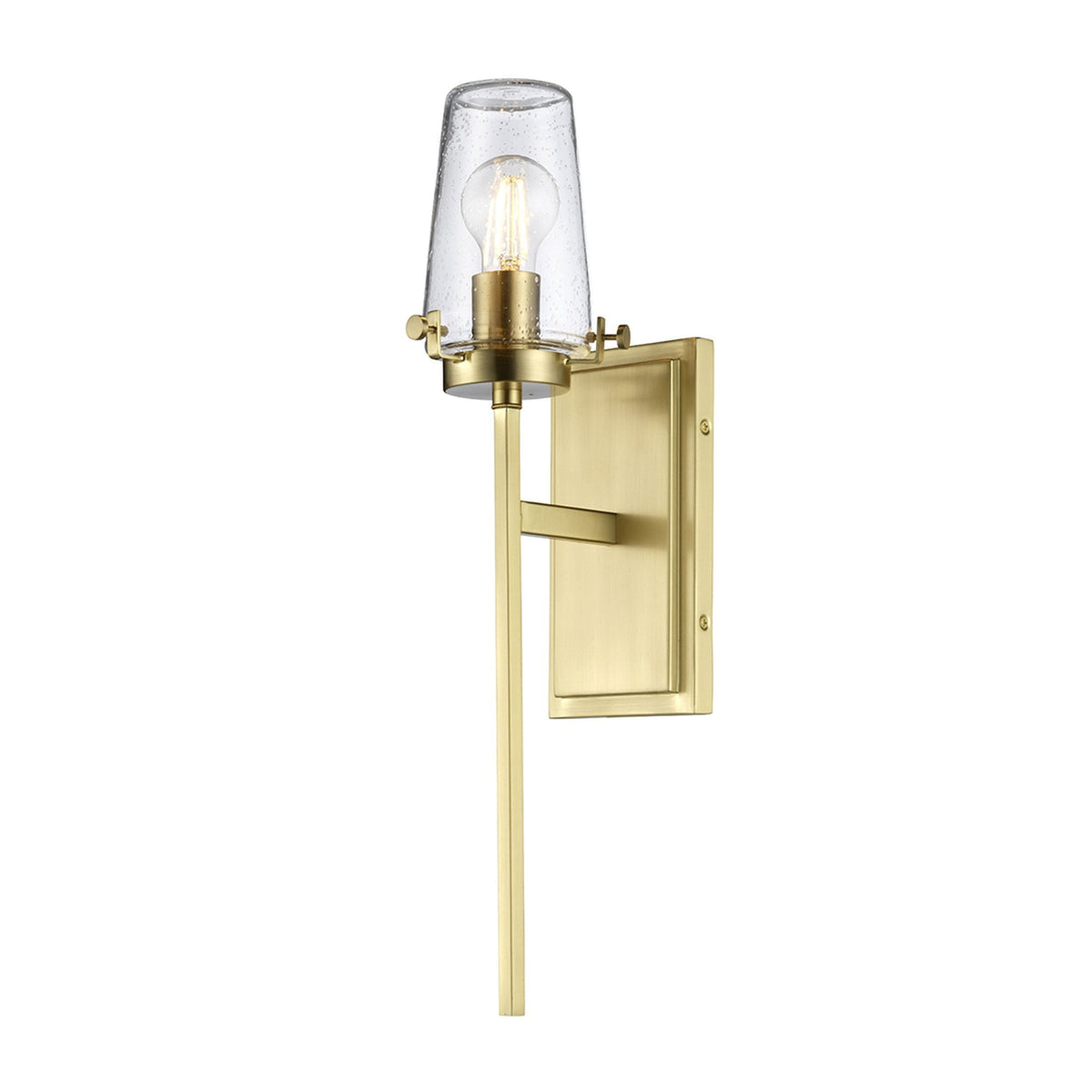 Alton IP44 Bathroom Wall Light in Brushed Brass with Clear Seeded Glass Diffuser