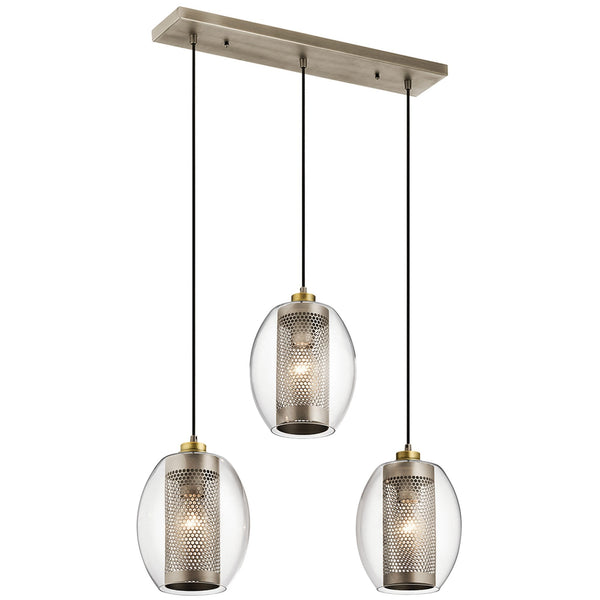 Asher II Triple Drop Linear Pendant in Antique Pewter