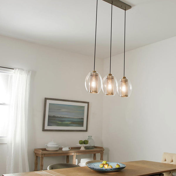 Asher II Triple Drop Linear Pendant in Antique Pewter