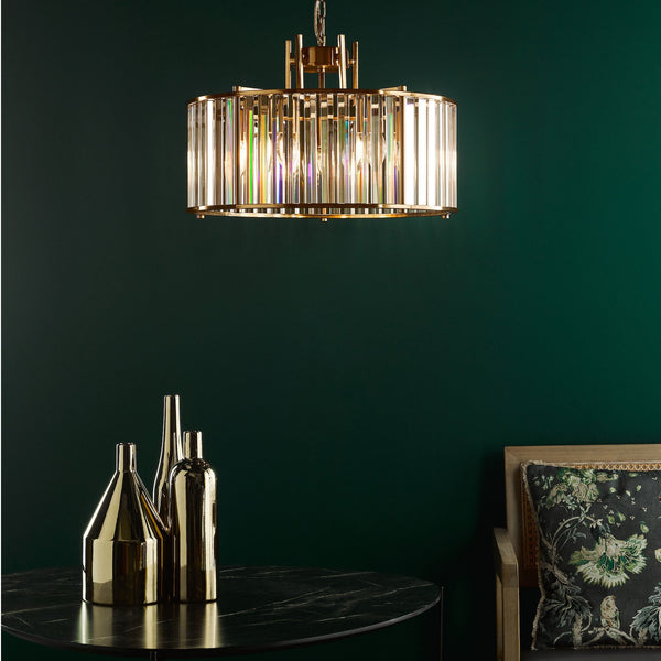 Kiran 5 Light Pendant In Natural Brass & Crystal