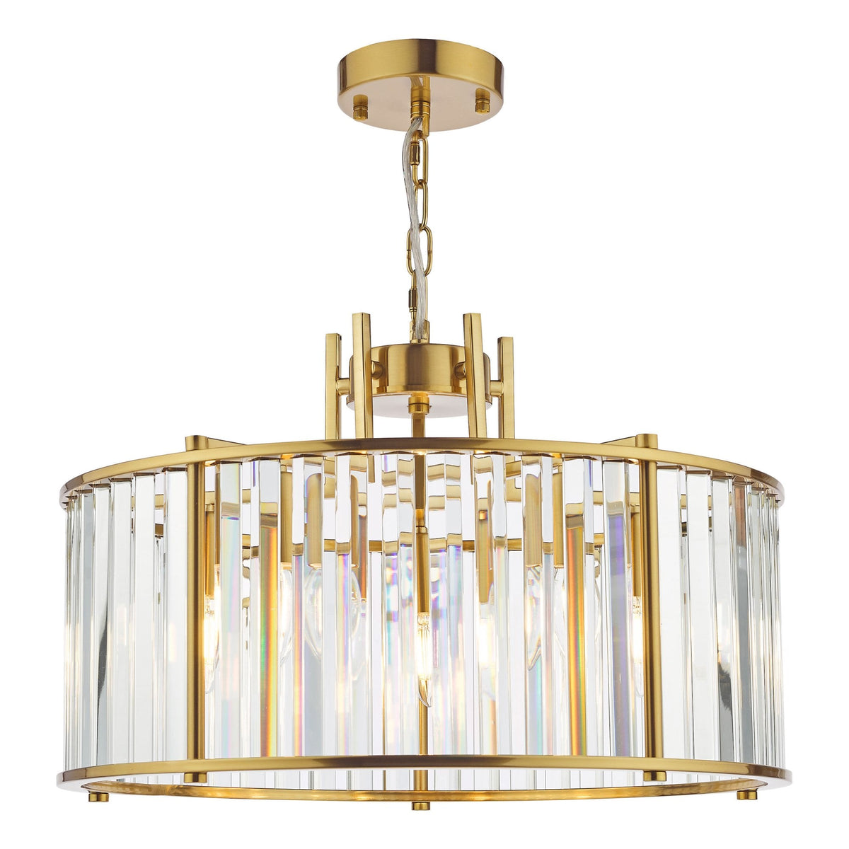 Kiran 5 Light Pendant In Natural Brass & Crystal
