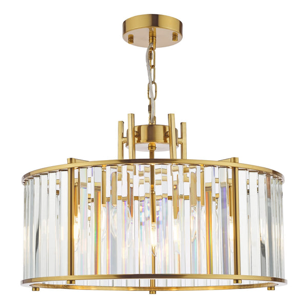 Kiran 5 Light Pendant In Natural Brass & Crystal