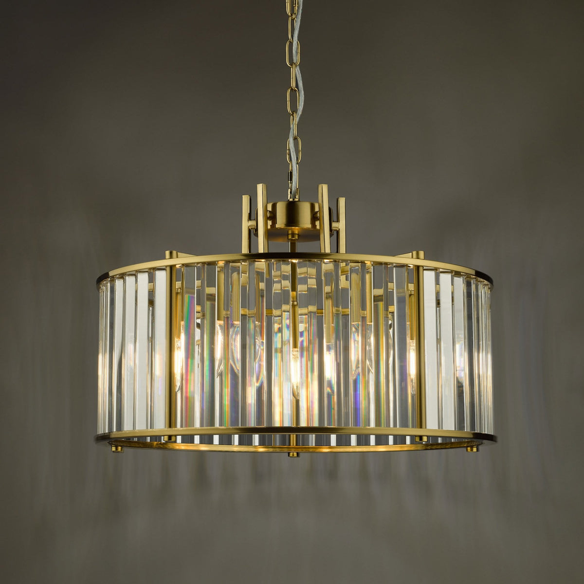 Kiran 5 Light Pendant In Natural Brass & Crystal