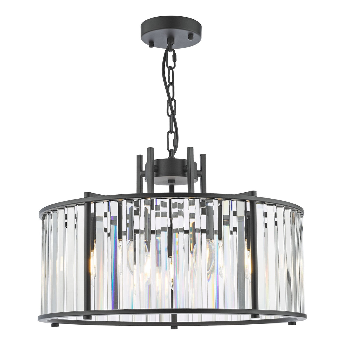 Kiran 5 Light Pendant In Satin Black & Crystal