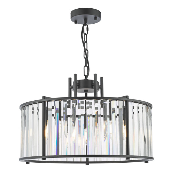 Kiran 5 Light Pendant In Satin Black & Crystal