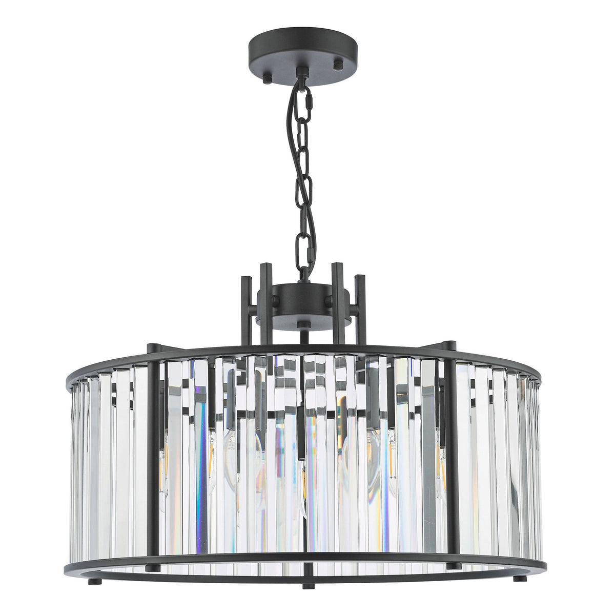 Kiran 5 Light Pendant In Satin Black & Crystal