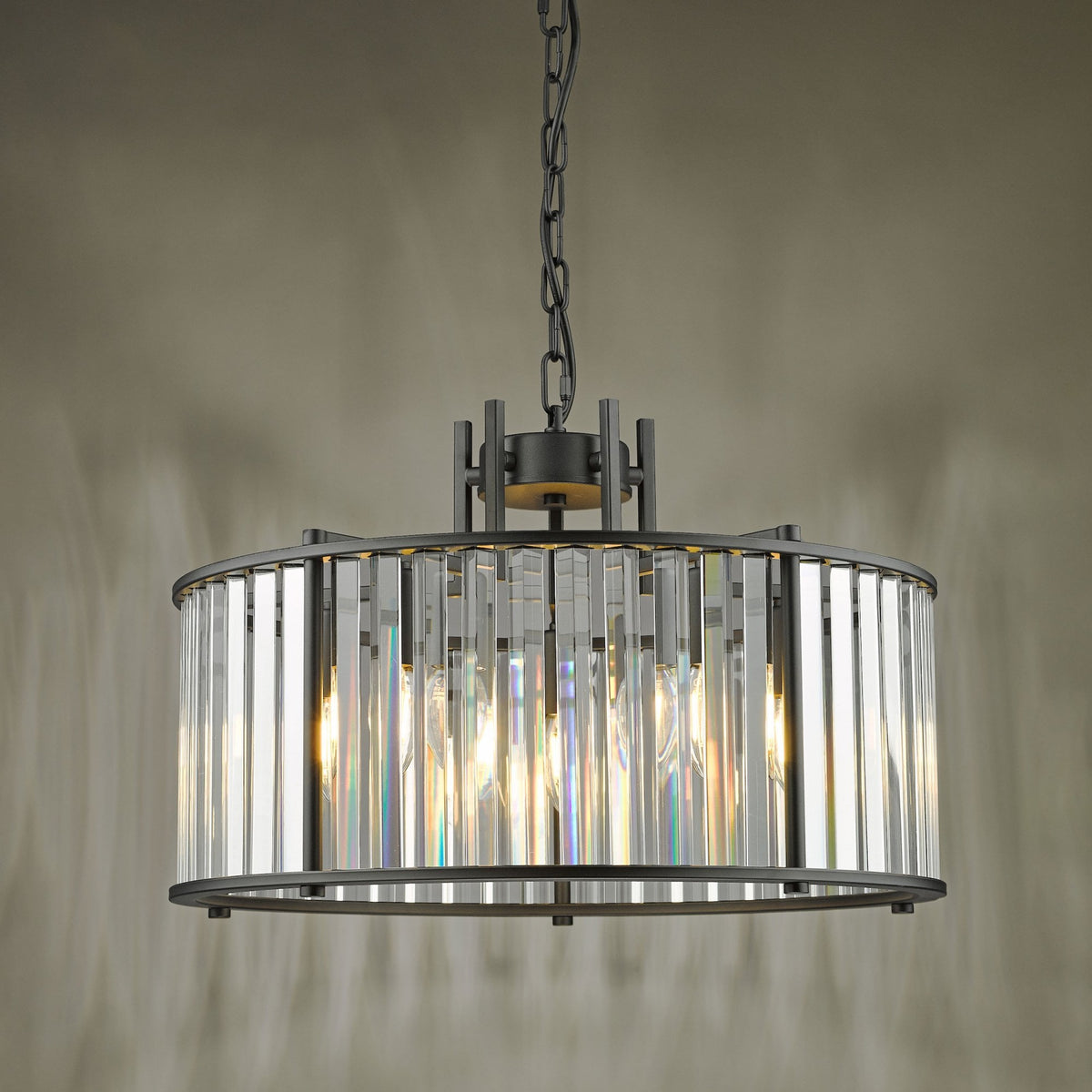 Kiran 5 Light Pendant In Satin Black & Crystal