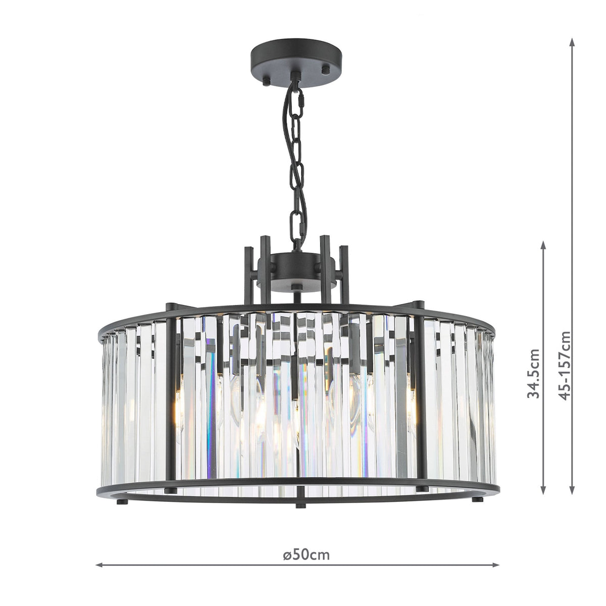 Kiran 5 Light Pendant In Satin Black & Crystal