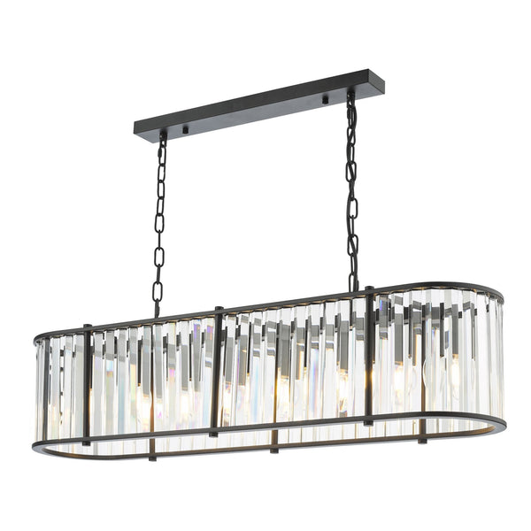 Kiran 7 Light Linear Pendant In Satin Black & Crystal