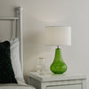Kristina Glass Table Lamp In Green With White Linen Shade