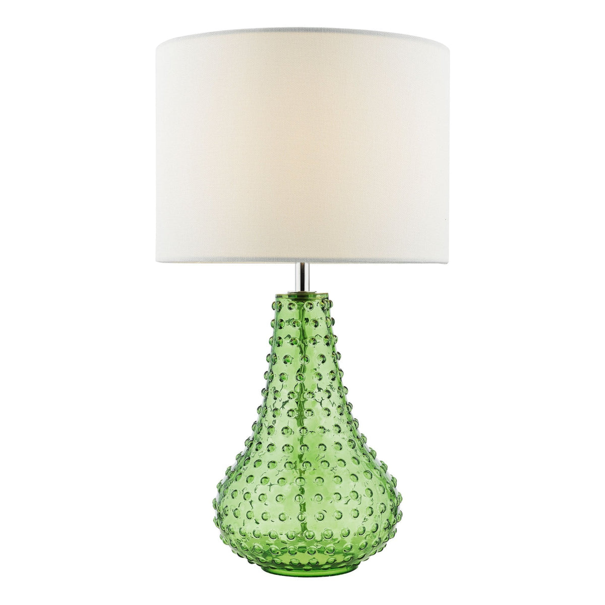 Kristina Glass Table Lamp In Green With White Linen Shade