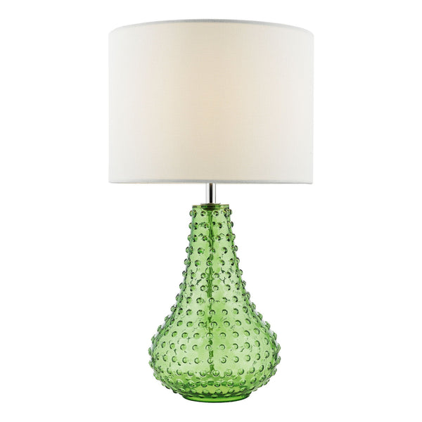 Kristina Glass Table Lamp In Green With White Linen Shade