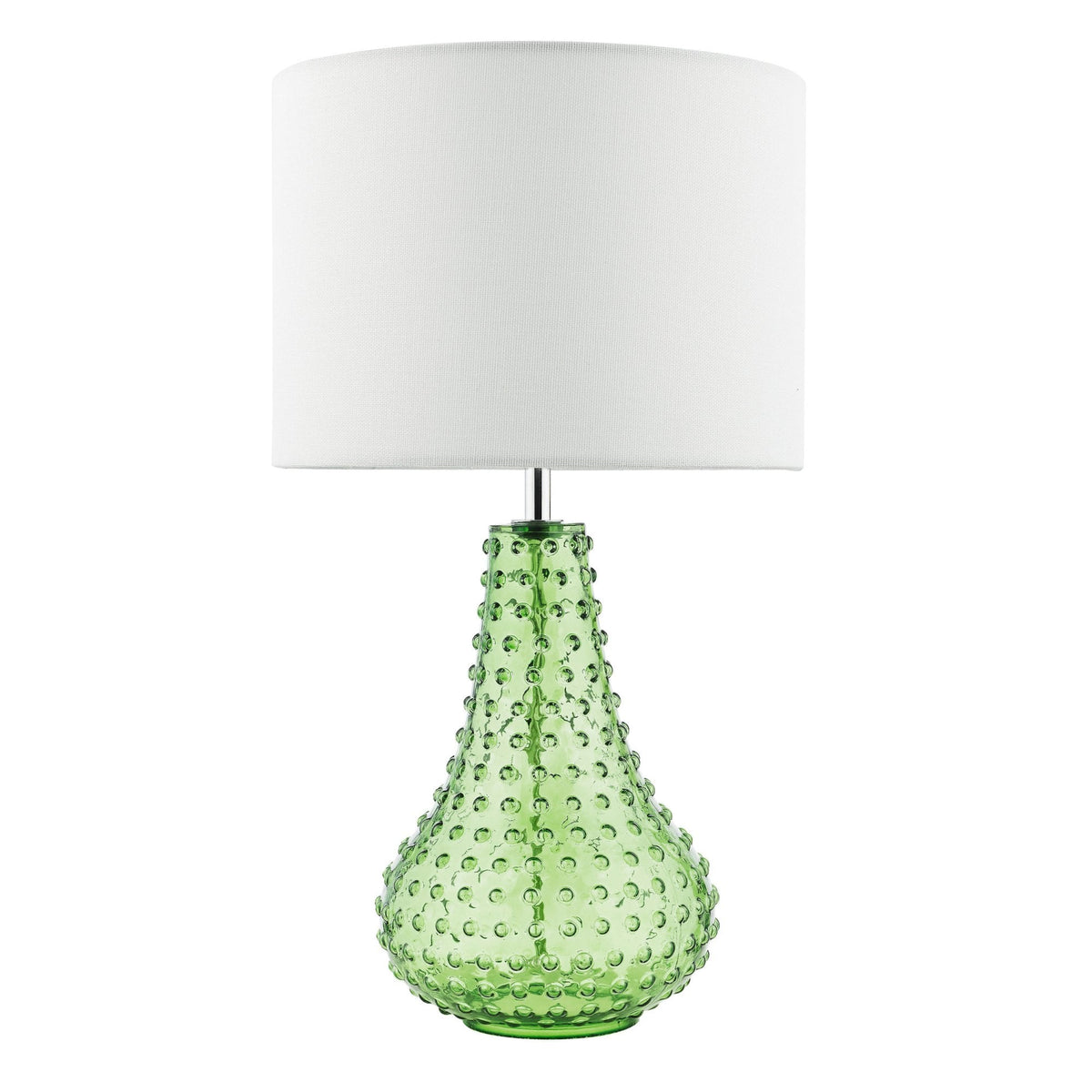 Kristina Glass Table Lamp In Green With White Linen Shade