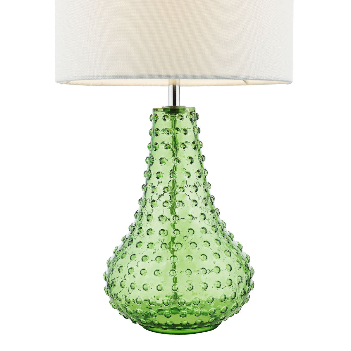 Kristina Glass Table Lamp In Green With White Linen Shade
