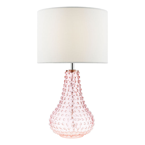 Kristina Glass Table Lamp In Pink With White Linen Shade