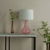 Kristina Glass Table Lamp In Pink With White Linen Shade