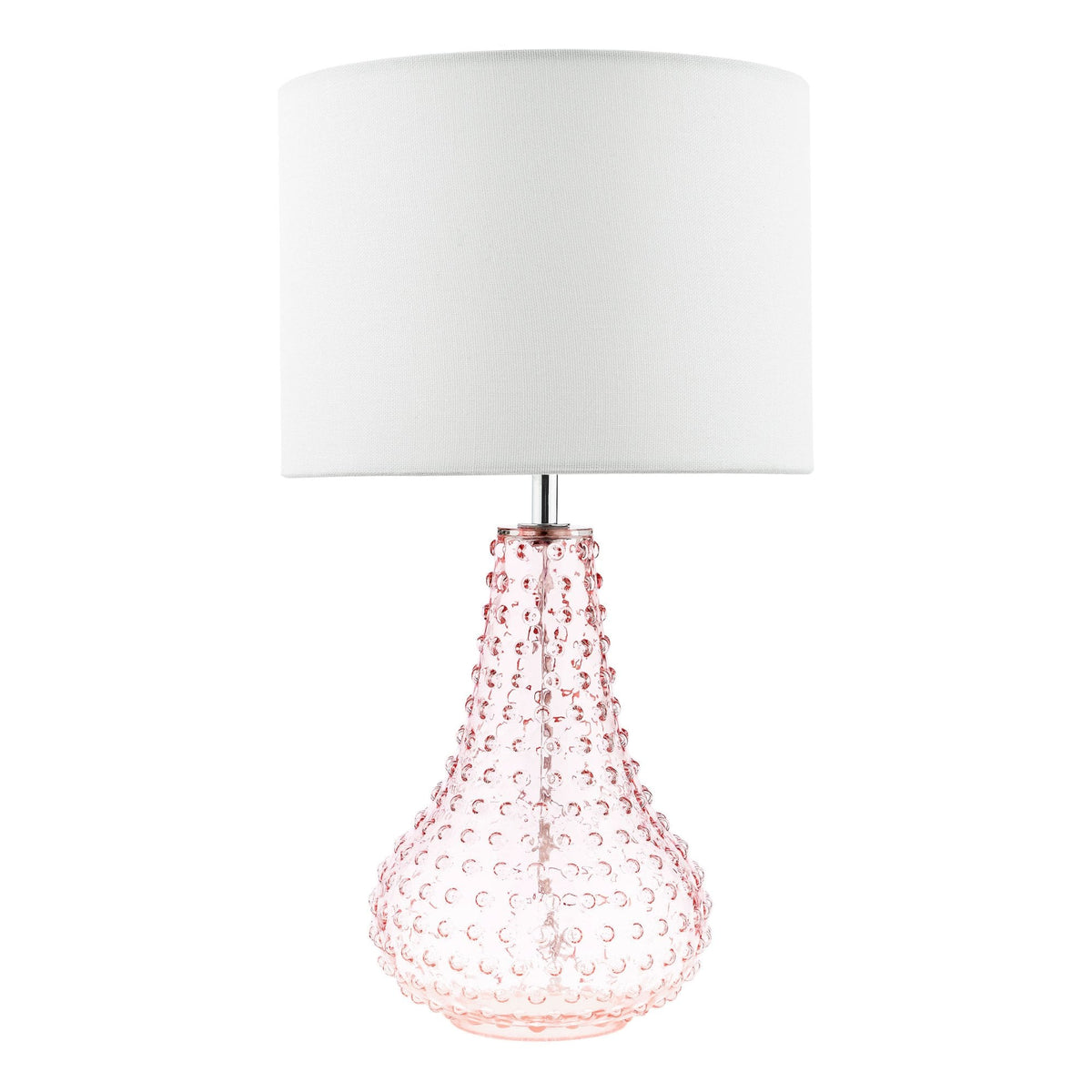 Kristina Glass Table Lamp In Pink With White Linen Shade