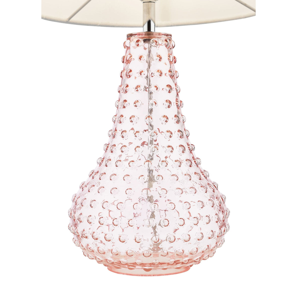 Kristina Glass Table Lamp In Pink With White Linen Shade