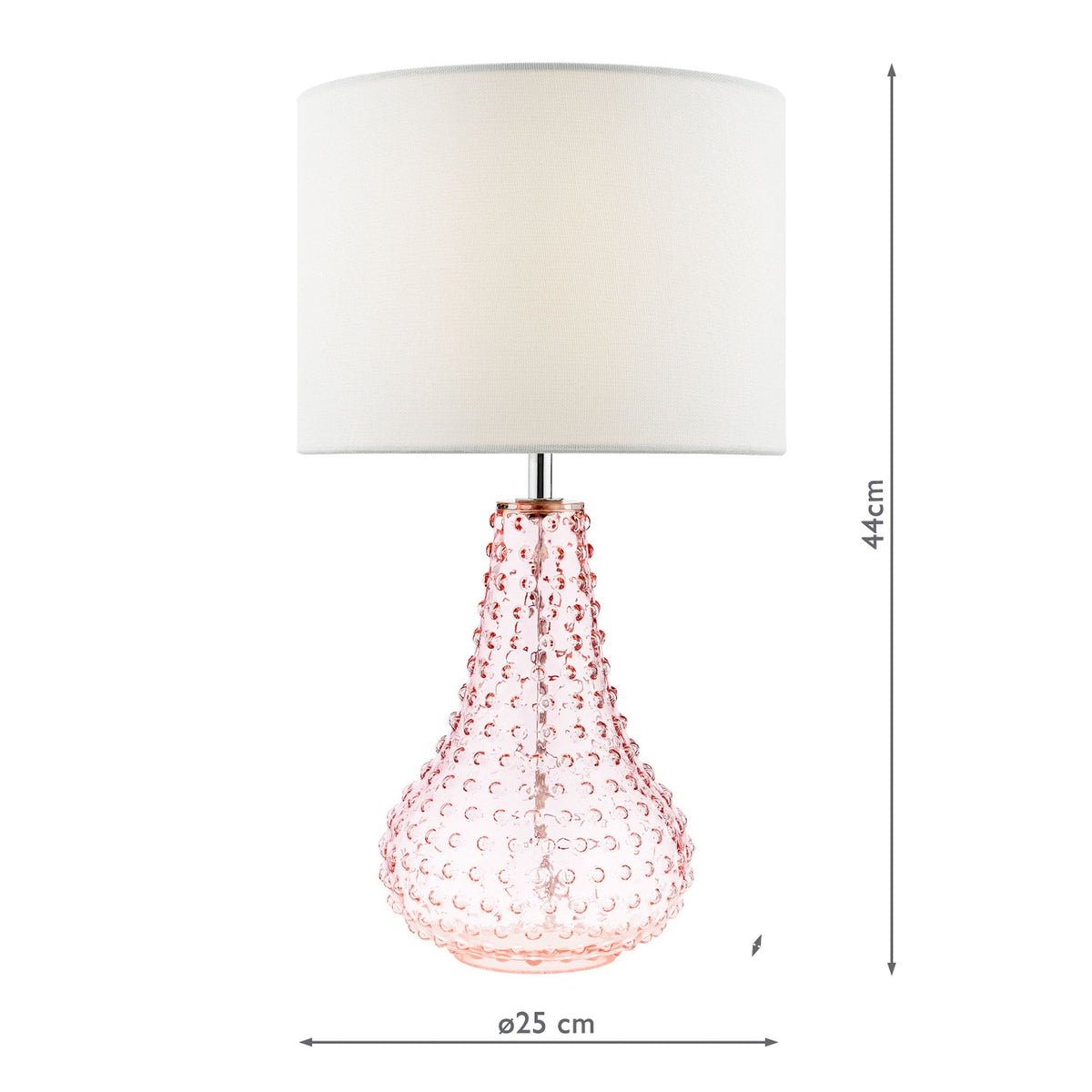 Kristina Glass Table Lamp In Pink With White Linen Shade