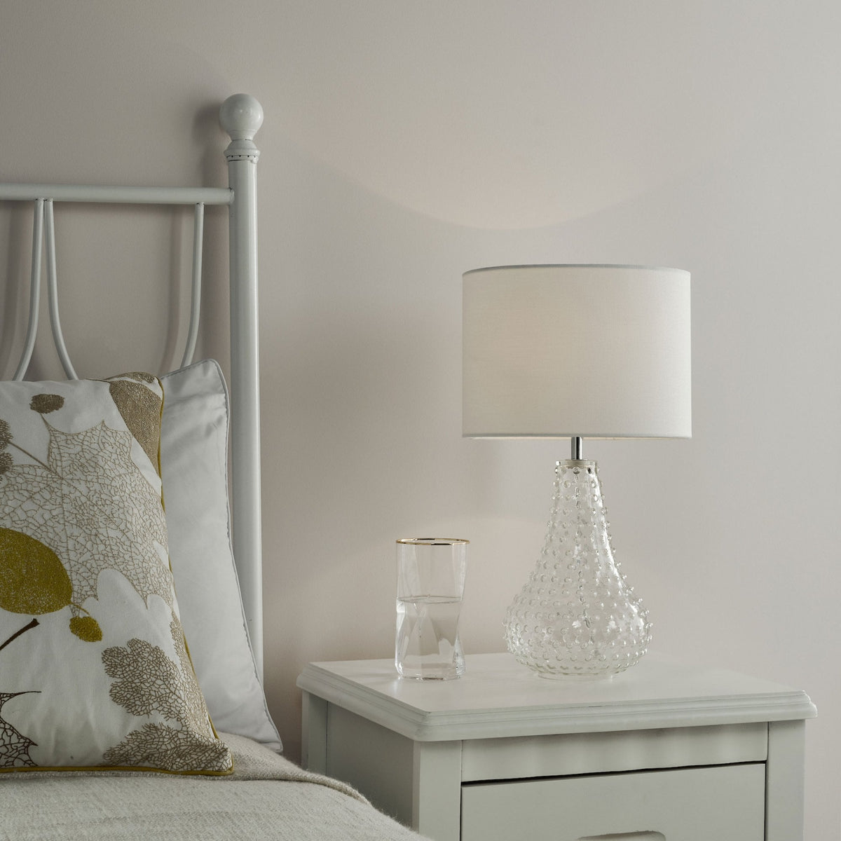 Kristina Clear Glass Table Lamp With White Linen Shade