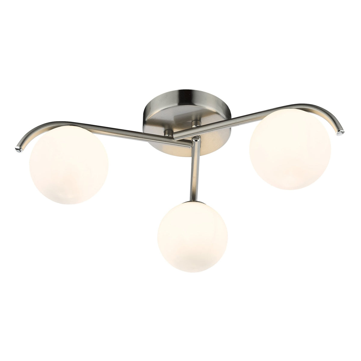 Orlena 3 Light Semi Flush Ceiling Light In Satin Chrome With Opal Glass Shades
