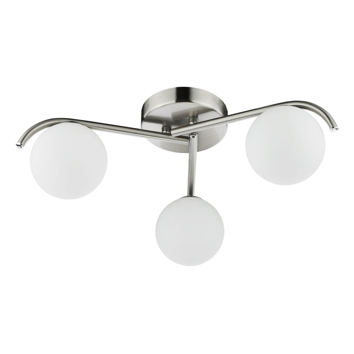 Orlena 3 Light Semi Flush Ceiling Light In Satin Chrome With Opal Glass Shades