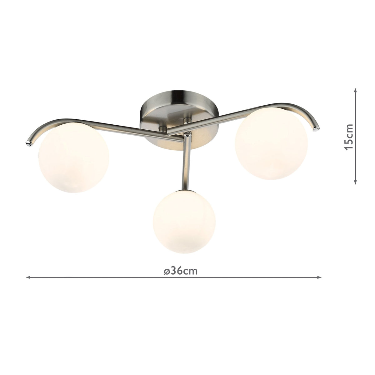 Orlena 3 Light Semi Flush Ceiling Light In Satin Chrome With Opal Glass Shades