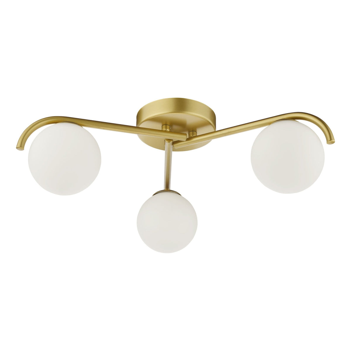 Orlena 3 Light Semi Flush Ceiling Light In Satin Gold With Opal Glass Shades