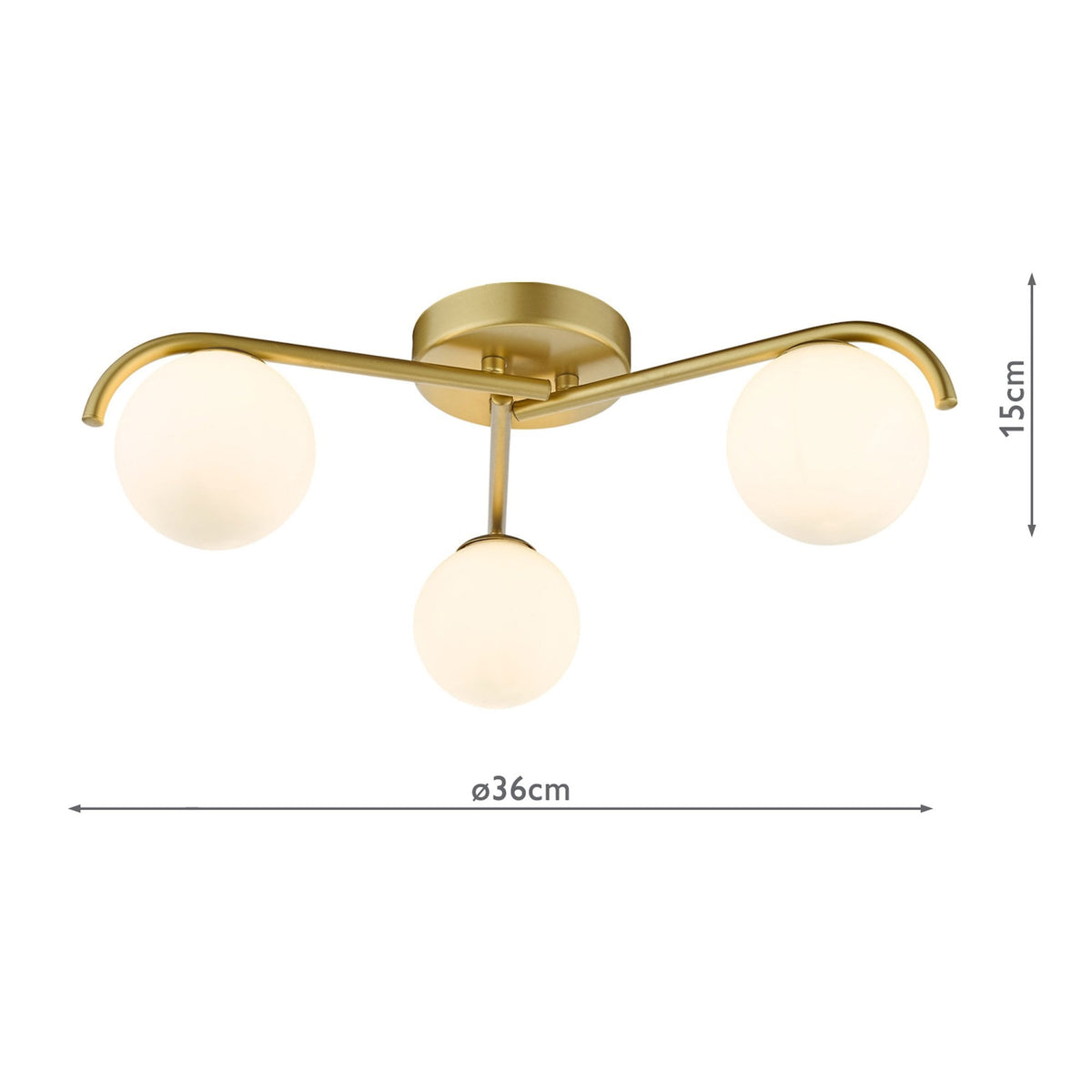 Orlena 3 Light Semi Flush Ceiling Light In Satin Gold With Opal Glass Shades
