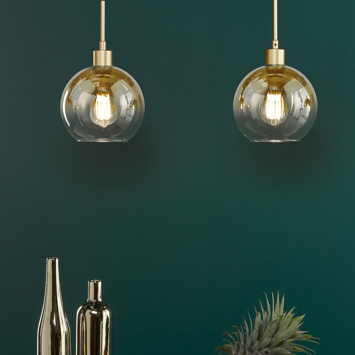 Lycia Linear Pendant In Satin Gold With Ombre Gold Glass Shades