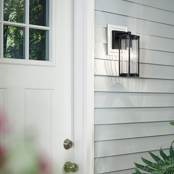 Barras Small Outdoor IP44 Wall Lantern in Black with Clear Ribbed Glass