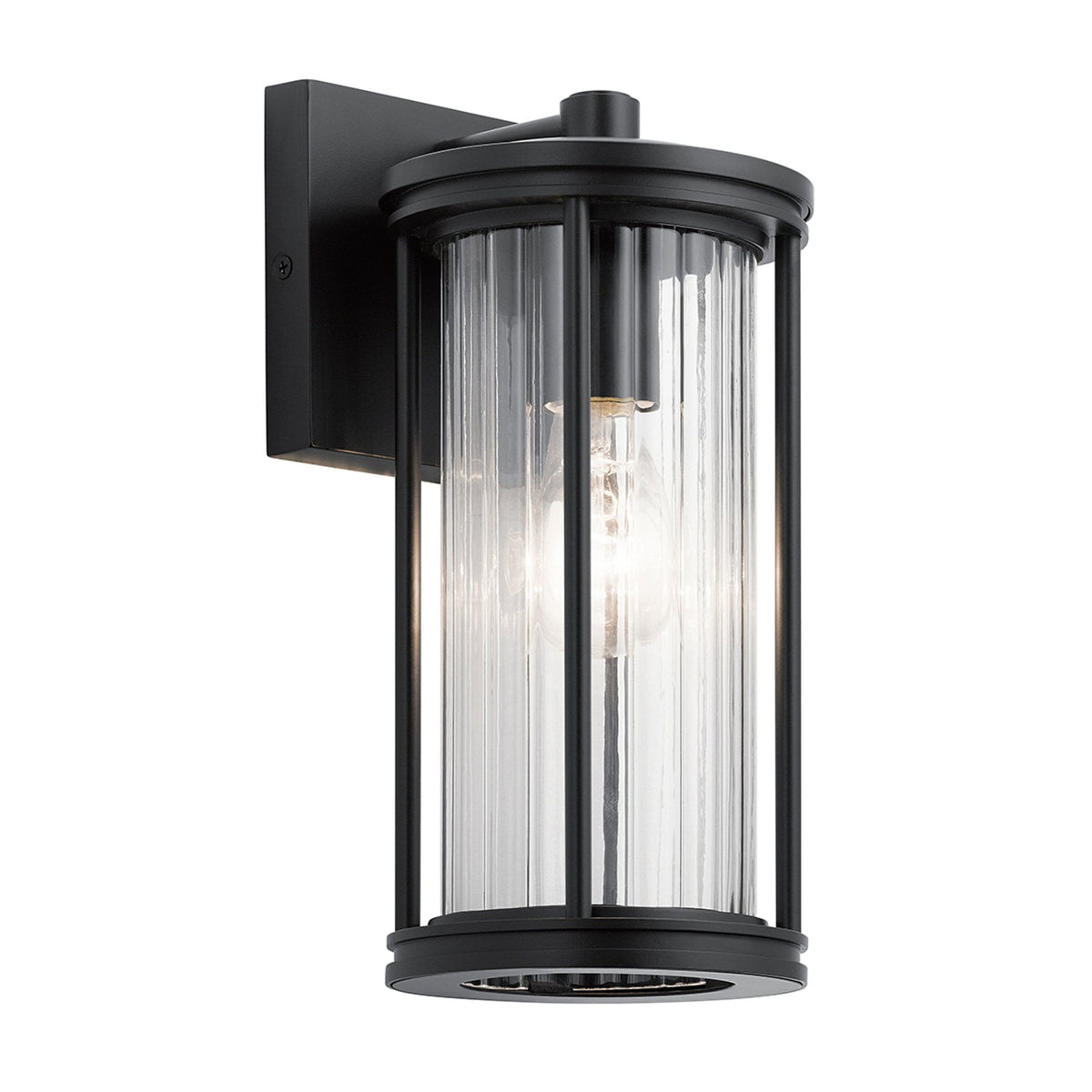 Barras Small Outdoor IP44 Wall Lantern in Black with Clear Ribbed Glass