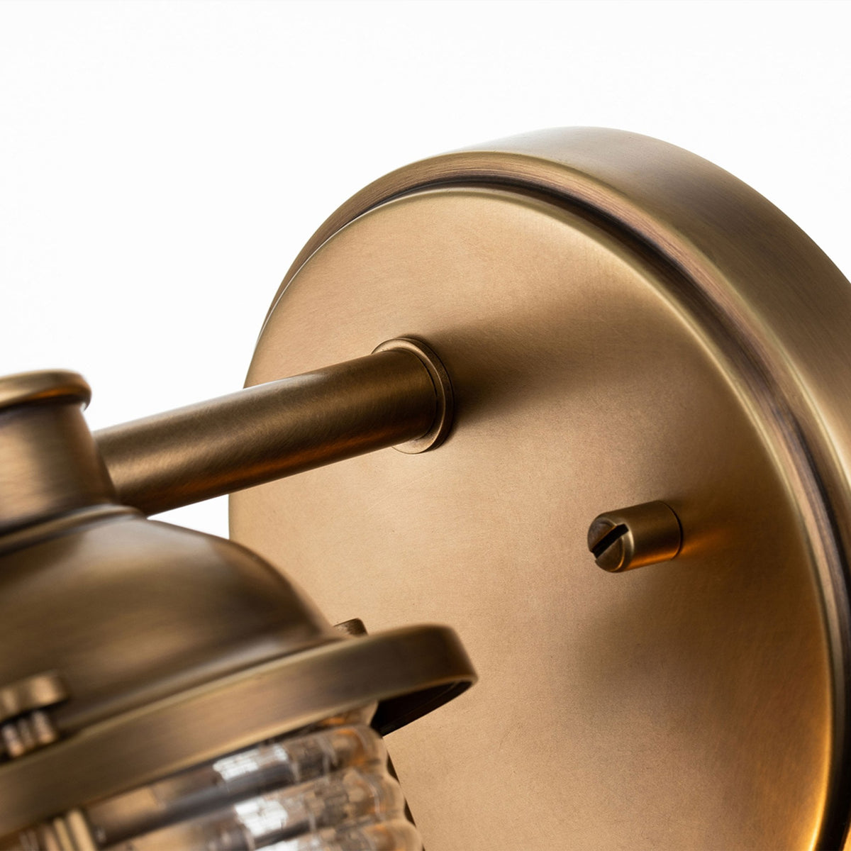 Ashland Bay Single IP44 Wall Light in Natural Brass with Clear Seedy Ribbed Glass