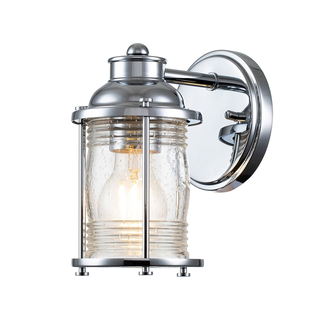 Ashland Bay Single IP44 Wall Light in Polished Chrome with Clear Seedy Ribbed Glass