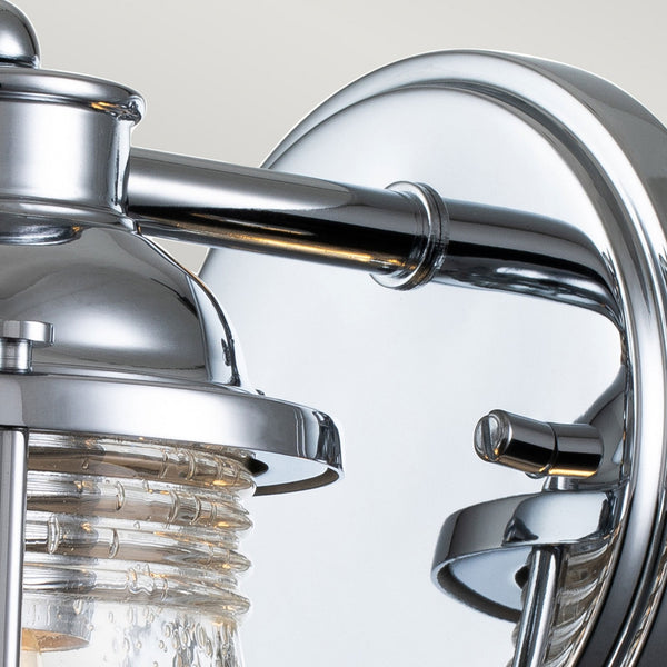 Ashland Bay Single IP44 Wall Light in Polished Chrome with Clear Seedy Ribbed Glass