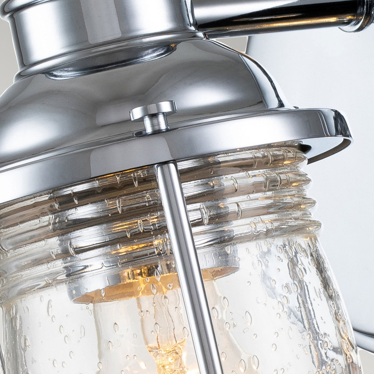 Ashland Bay Single IP44 Wall Light in Polished Chrome with Clear Seedy Ribbed Glass