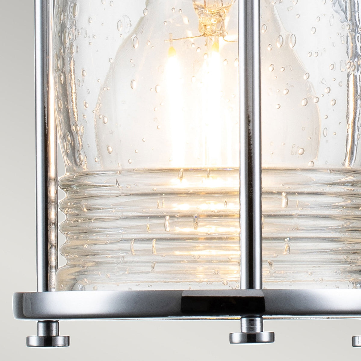 Ashland Bay Single IP44 Wall Light in Polished Chrome with Clear Seedy Ribbed Glass