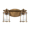 Ashland Bay Twin IP44 Wall Light in Natural Brass with Clear Seedy Ribbed Glass