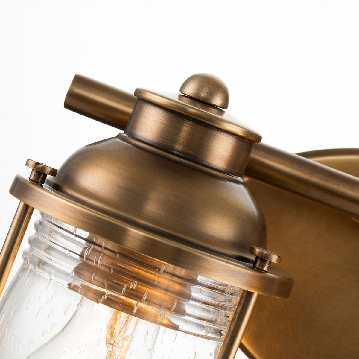 Ashland Bay Twin IP44 Wall Light in Natural Brass with Clear Seedy Ribbed Glass