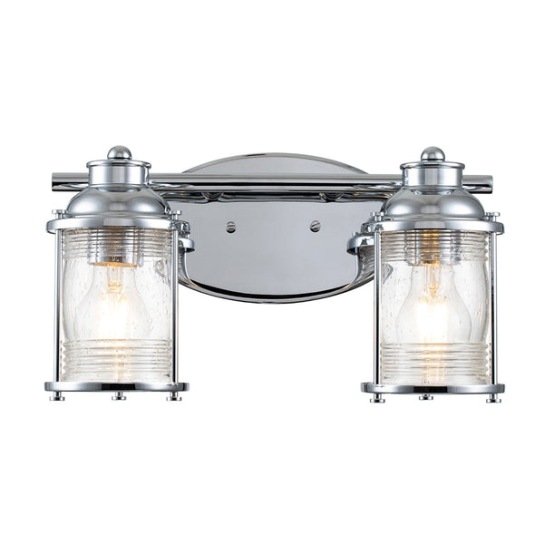 Ashland Bay Twin IP44 Wall Light in Polished Chrome with Clear Seedy Ribbed Glass