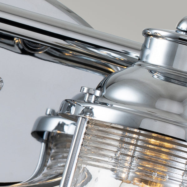 Ashland Bay Twin IP44 Wall Light in Polished Chrome with Clear Seedy Ribbed Glass