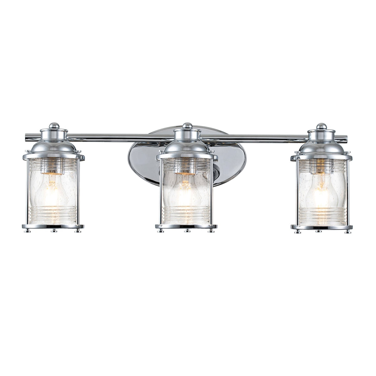 Ashland Bay Triple IP44 Wall Light in Polished Chrome with Clear Seedy Ribbed Glass