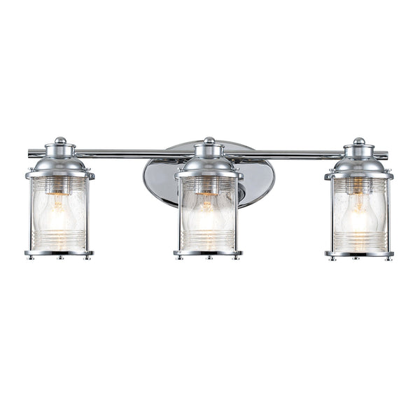 Ashland Bay Triple IP44 Wall Light in Polished Chrome with Clear Seedy Ribbed Glass