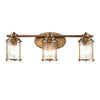 Ashland Bay Triple IP44 Wall Light in Natural Brass with Clear Seedy Ribbed Glass