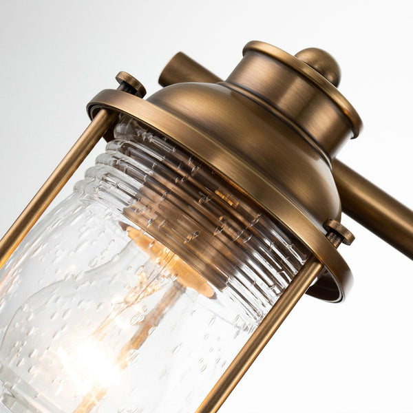 Ashland Bay Triple IP44 Wall Light in Natural Brass with Clear Seedy Ribbed Glass
