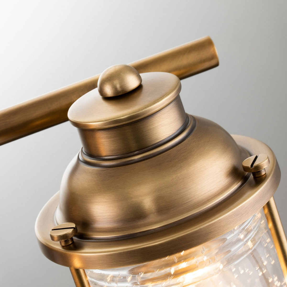 Ashland Bay Triple IP44 Wall Light in Natural Brass with Clear Seedy Ribbed Glass
